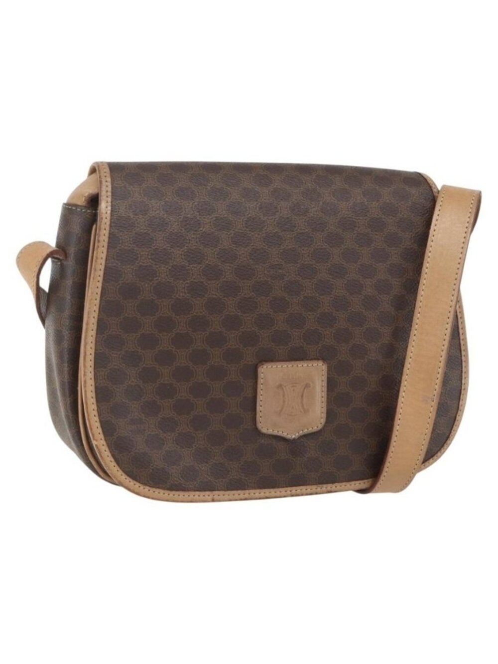 Authentic CELINE Macadam Canvas Shoulder Bag PVC Leather Brown Gold